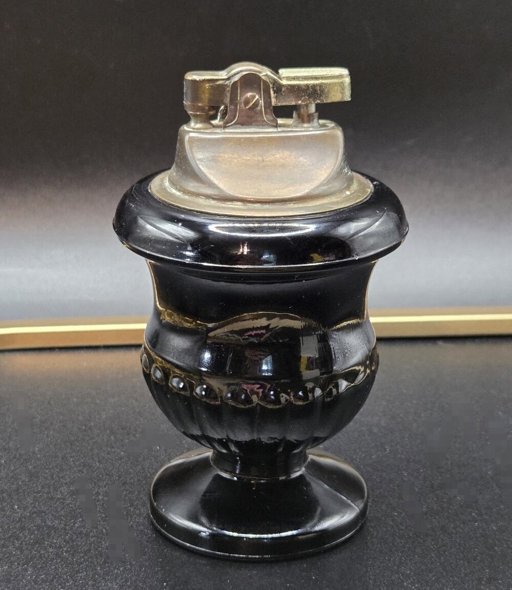 Vintage Table Lighter Indiana Glass Cameo Black Amethyst Urn Shaped Untested